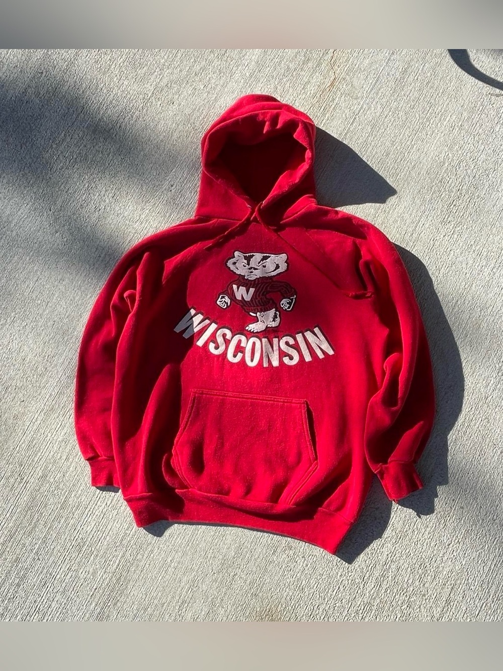 Wisconsin Red Hooded Sweatshirt with Bucky Badger Graphic
